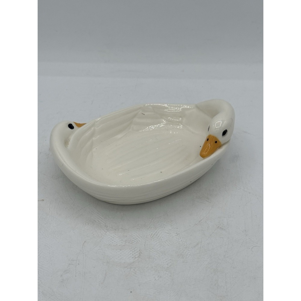 Vintage Ceramic Double Goose Trinket Dish Soap Holder Farmhouse Catchall Basin